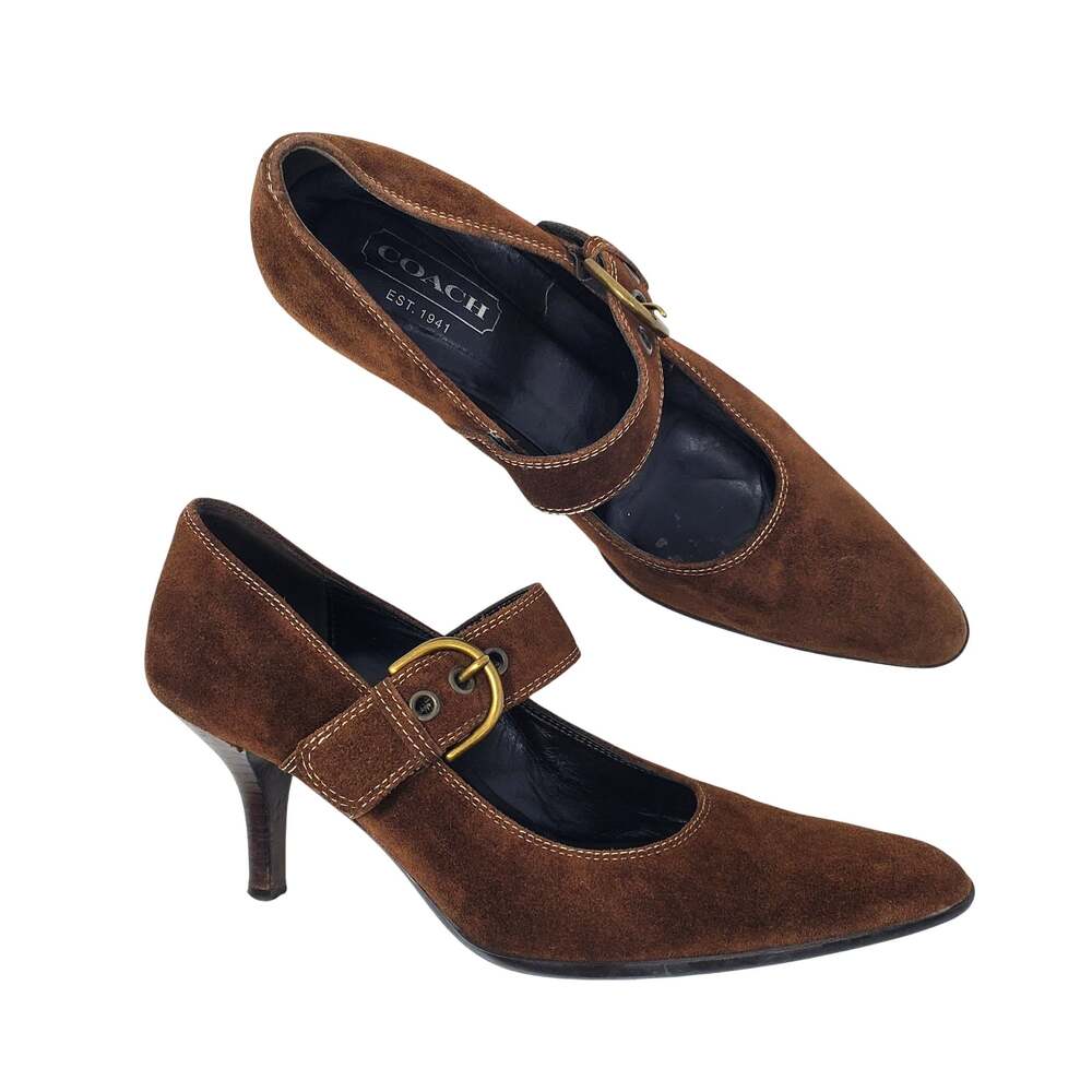 Vintage Y2K Coach Julianne Suede Mary Jane Kitten Heel Brown Pointed Size US 7.5